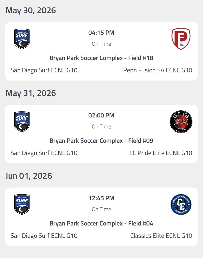 ECNL Girls Shcedule